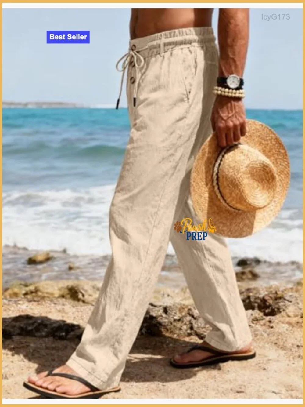 Men's Casual Linen Pants Elastic Waist Drawstring Summer Lightweight Pants